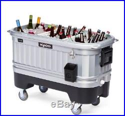 IGLOO Chest Cooler Drinks Beverage Rolling 125 Qt Party Bar Illuminated Silver