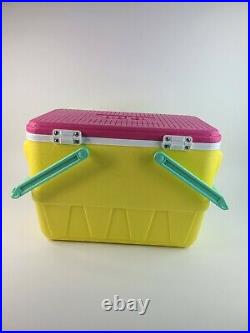 IGLOO The Picnic Basket Throwback Cooler Teal Pink Yellow Handles Retro New