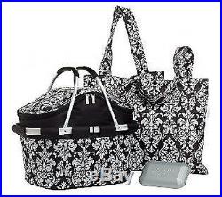 INSULATED PICNIC BASKET WithFREEZER ICE PACK & TWO MATCHING TOTES FROM SACHI