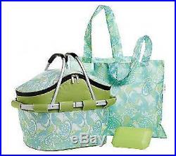 INSULATED PICNIC BASKET WithFREEZER ICE PACK & TWO MATCHING TOTES FROM SACHI