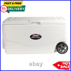 Ice Chest Cooler with Wheels Rolling 100 Quart Portable Heavy Duty Coleman White