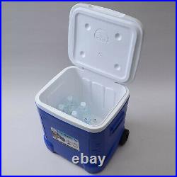 Ice Cube Roller Cooler 60 Quart Durable Wheels Reinforced Tow Handle Blue Ocean