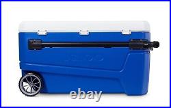 Igloo 110-Qt. Hard Sided Roller Rolling Cooler with Wheels & MaxCold 5 Day BLUE