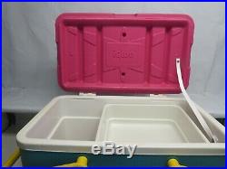 Igloo Barrel of Fun 2 Gal Dispenser Drink Cooler & Picnic Basket Teal Pink 90s