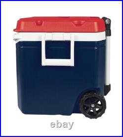 Igloo Rolling Cooler 60 Quart Ice Chest 94 Can Capacity Red White & Blue By USA