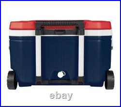 Igloo Rolling Cooler 60 Quart Ice Chest 94 Can Capacity Red White & Blue By USA