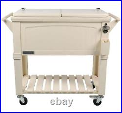 Ivory Patio Cooler Rolling Ice Chest 80 Qt with Bottle Opener Holds 110 Cans Metal