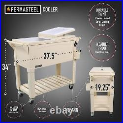 Ivory Patio Cooler Rolling Ice Chest 80 Qt with Bottle Opener Holds 110 Cans Metal