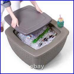 Just Chillin Plastic Outdoor Patio Cooler Table and Brown Ice Bin