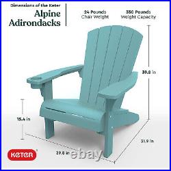 Keter 2-Pack Alpine Adirondack Resin Outdoor Furniture Patio Chairs, Teal