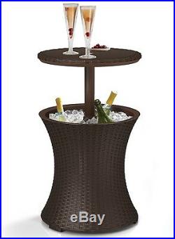 Keter 7.5-Gal Cool Bar Rattan Style Outdoor Patio Pool Cooler Table, Brown