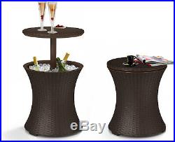 Keter 7.5 Gallon Cool Bar Rattan Style Outdoor Patio Pool Ice Cooler Table Brown