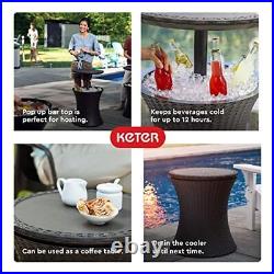 Keter Outdoor Patio Furniture and Hot Tub Side Table with 7.5 Gallon Beer and