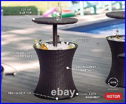 Keter Outdoor Patio Furniture and Hot Tub Side Table with 7.5 Gallon Beer and Wi