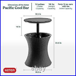 Keter Pacific Cool Bar Outdoor Patio Furniture and Hot Tub Side Table with 7