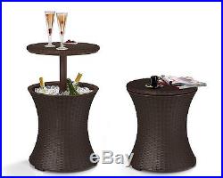 Keter Rattan Bar End Side Table Outdoor Patio Pool Deck Cooler BBQ Brown Fancy