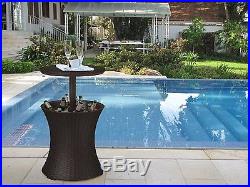 Keter Rattan Bar End Side Table Outdoor Patio Pool Deck Cooler BBQ Brown Fancy