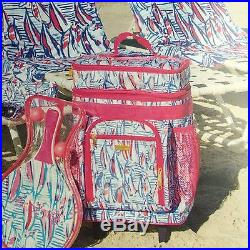 LILLY PULITZER RED RIGHT RETURN ROLLING BEACH COOLER RESORT WHITE SAILBOATS NEW