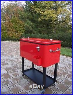 Large 80 Qt Patio Cooler Cart Wheels Cold Ice Chest Box Food Drink BBQ Outdoor