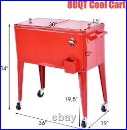Large 80 Quart Cooler Cart, Outdoor Cooling Bin With Wheels, Patio Rolling Ice