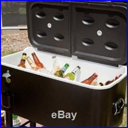 Large Capacity Party Cooler Rolling Ice Chest Patio Deck Bottle Opener Can Drink