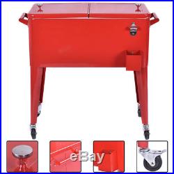 Large Red Outdoor Cooler Cart Ice Drink Beer Chest Party Bottle Opener Wheels