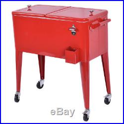 Large Red Outdoor Cooler Cart Ice Drink Beer Chest Party Bottle Opener Wheels