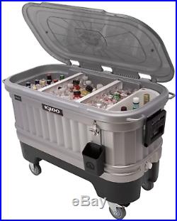 Large Rolling Cooler Ice Chest Cart 125 Qt LED Lights Party Bar Heavy Duty Igloo