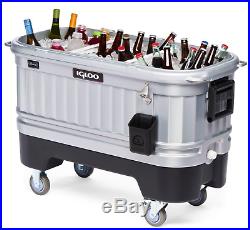 Large Rolling Cooler Ice Chest Cart 125 Qt LED Lights Party Bar Heavy Duty Igloo
