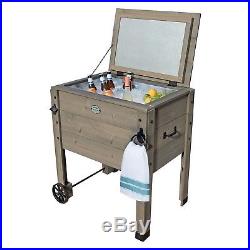 Large Rolling Outdoor Party Cooler Ice Chest with Wood Stand