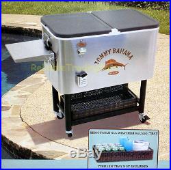 Large Tommy Bahama 100 Quart Stainless Rolling Party Cooler Patio Ice Chest