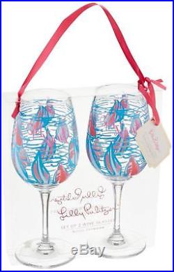 Lilly Pulitzer Acrylic Wine Glass Set Red Right Return Blue