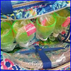 Lilly Pulitzer Cooler Picnic Pack Bag Wine Cups Glasses Plates Blue Ice Chest