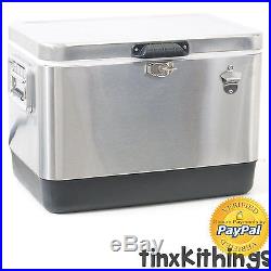 Lockable 54qt Stainless Steel Cooler 85 Can Drink Storage Chest Boating Picnic