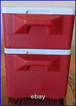 Lot Of 2 Vintage Red White Coleman Party Stacker Coolers Model 6225 & 9223