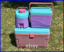 Lot Of 3 THERMOS Purple Pink Teal 55 Cooler + Drink Dispenser + Personal Cooler