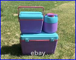 Lot Of 3 THERMOS Purple Pink Teal 55 Cooler + Drink Dispenser + Personal Cooler