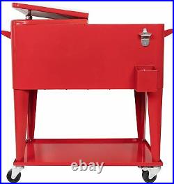MammyGol Red 80 Qt Rolling Cooler Cart Ice Chest for Outdoor Patio Deck Party