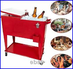 MammyGol Red 80 Qt Rolling Cooler Cart Ice Chest for Outdoor Patio Deck Party