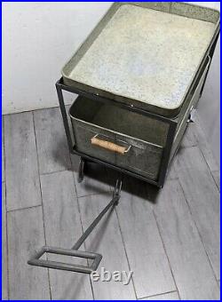 Metal Beverage Ice Cooler Rolling Bar Beer Cart Trolley Industrial/Vintage Style