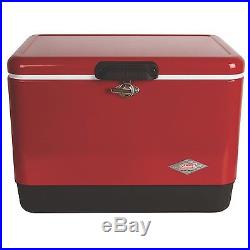 Metal Cooler Ice Chest 54-Quart Red Vintage Style Stainless Steel Camping Party