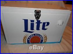 Miller Lite Beer Steel Cooler w White Wood Top Retro Ice Chest NEW Tailgate