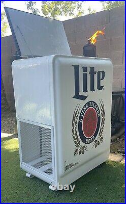 Miller Lite Metal Patio Portable Rolling Cooler Cart Ice Beer Chest Party Bar