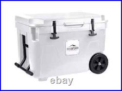 Monoprice Portable Wheeled 50 Liter Cooler White Outdoor Picnic With Bottle Opener