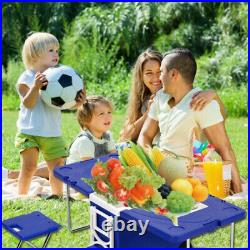 Multi Function Picnic Camping Table Ice Cooler Party Drink Storage With2 Two Chair