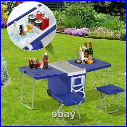 Multi Function Picnic Camping Table Ice Cooler Party Drink Storage Withchair2