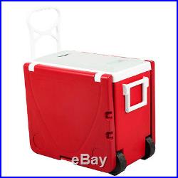 Multi Function Rolling Cooler Picnic Camping Outdoor with Table & 2 Chairs Red