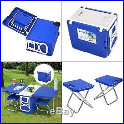 Multi Function Rolling Cooler Table 2 Chairs Outdoor Picnic Beach Party Camping