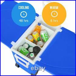 Multi-Function Rolling Cooler Table Warmer Picnic Beach Camping with 2 Stools