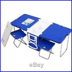 Multi Function Rolling Cooler With Table And 2 Chairs Fishing Picnic Camping US